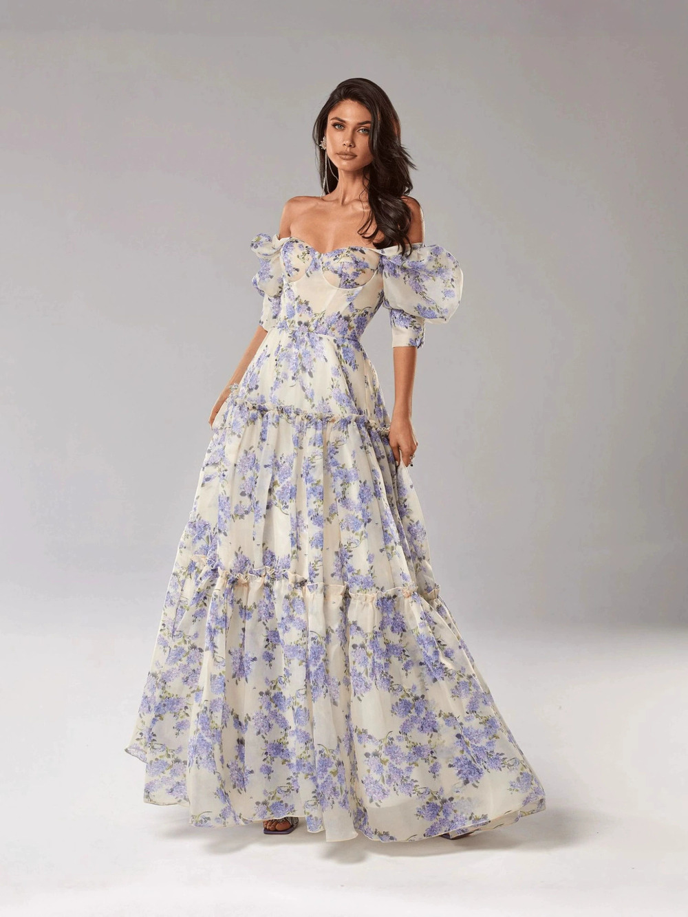 Zara One Shoulder Organza Long Puff Sleeve Dress